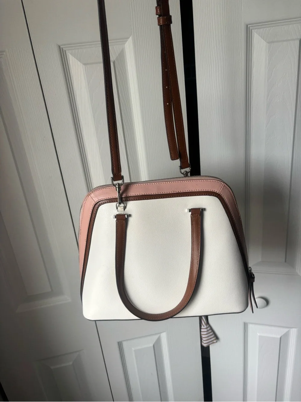 kate spade White Satchel with Pink & Brown Trim